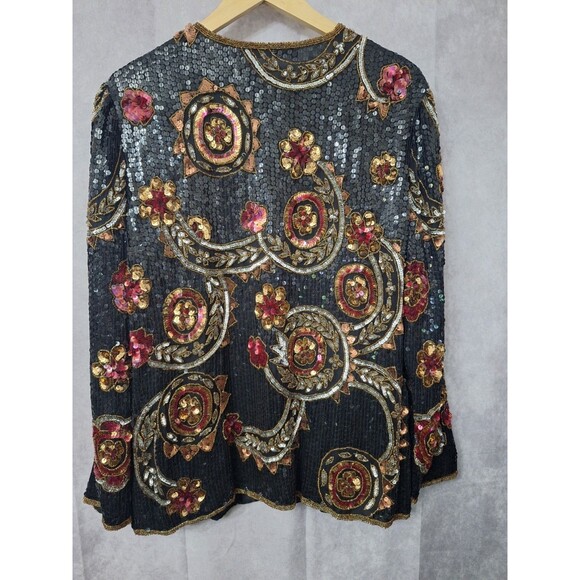 Vintage Scala Pure Silk Sequin Cardigan Sz L/XL Holiday Party Event Christmas - Picture 2 of 11